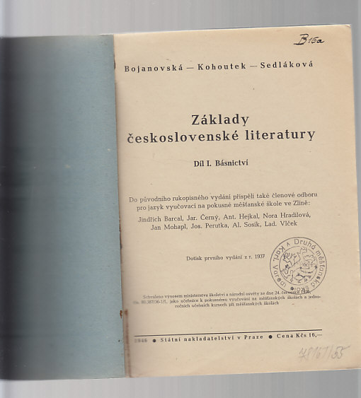 Základy československé literatury / díl básnictví